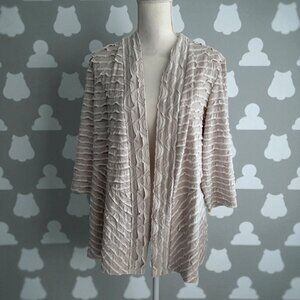 CHICOS Travelers Beige Ruffle Trim Open Jacket Size Chicos 2 -  US 12/14